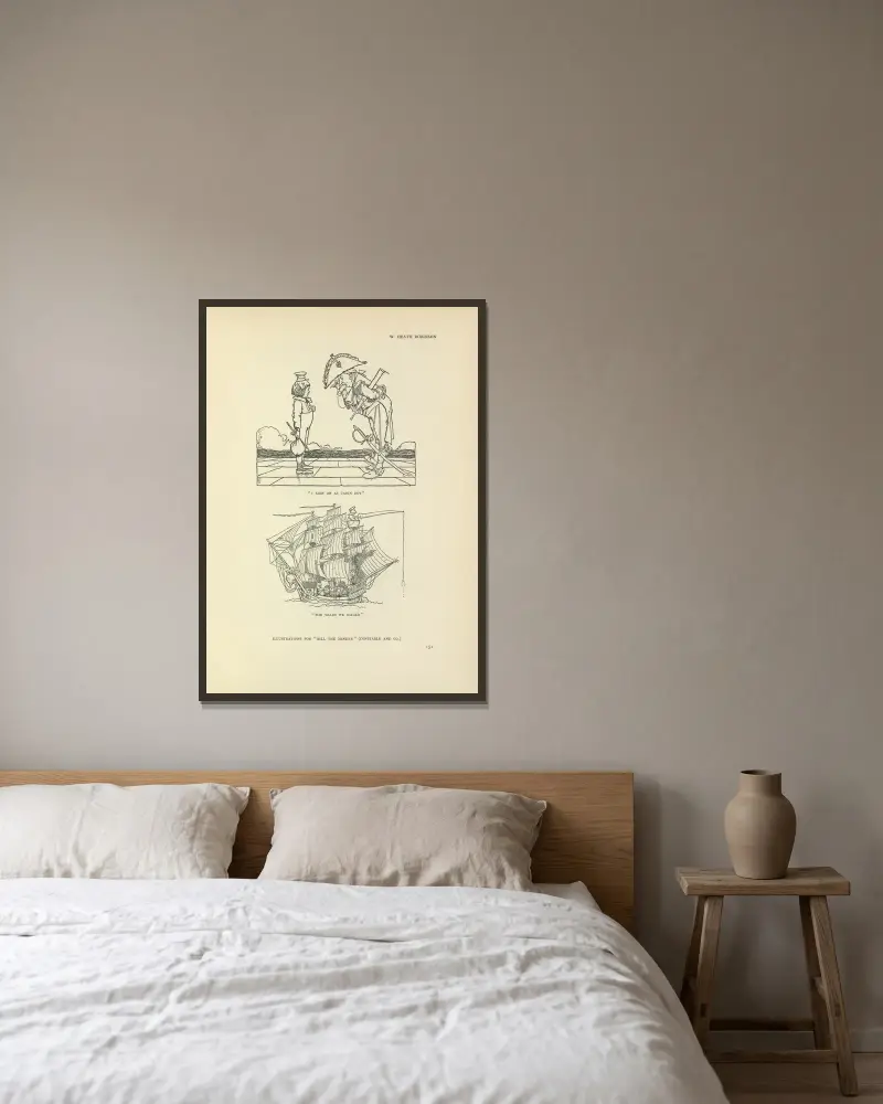 Illustrations for Bill the minder av William Heath Robinson inramad på en vägg
