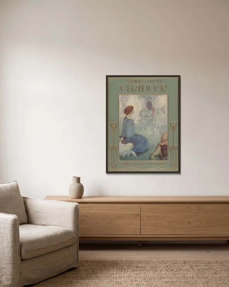 Geschichten aus Chaucer – Umschlag von William Heath Robinson gerahmt an einer Wand