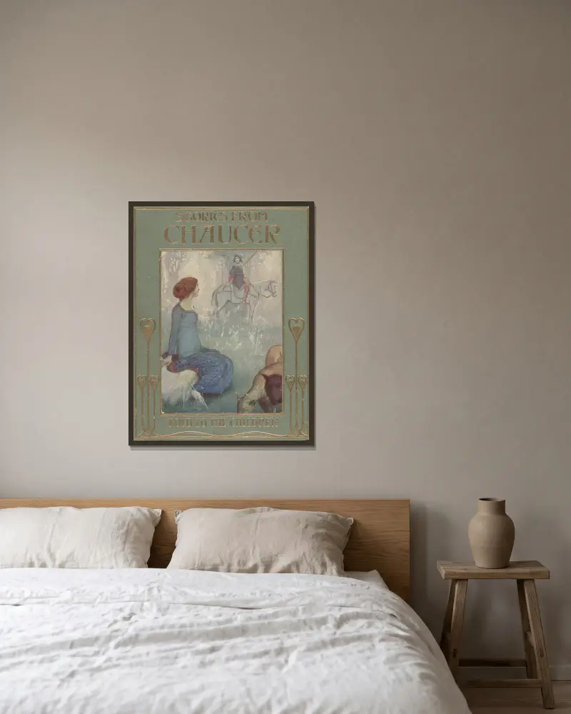 Geschichten aus Chaucer – Umschlag von William Heath Robinson gerahmt an einer Wand