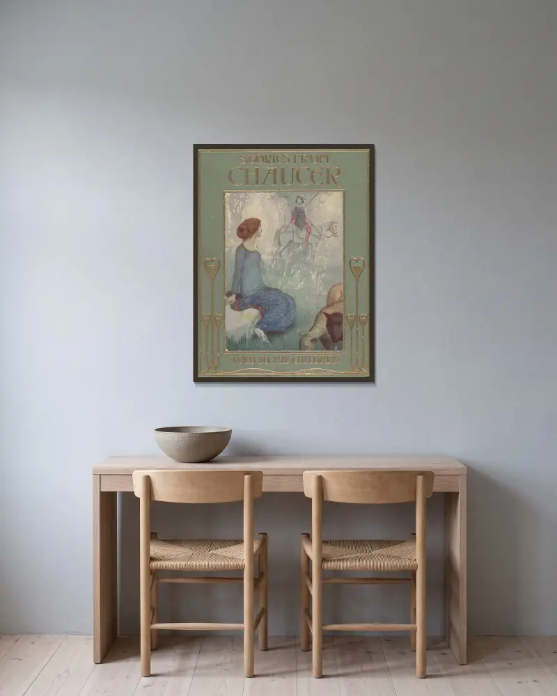 Geschichten aus Chaucer – Umschlag von William Heath Robinson gerahmt an einer Wand