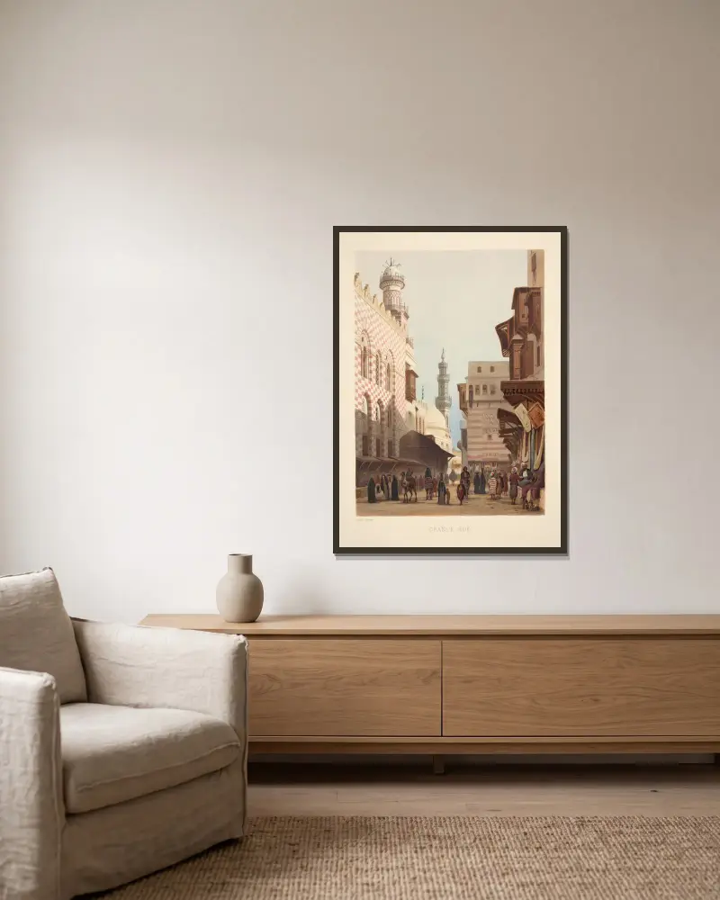 Grande rue (High street) av Hector Horeau inramad på en vägg