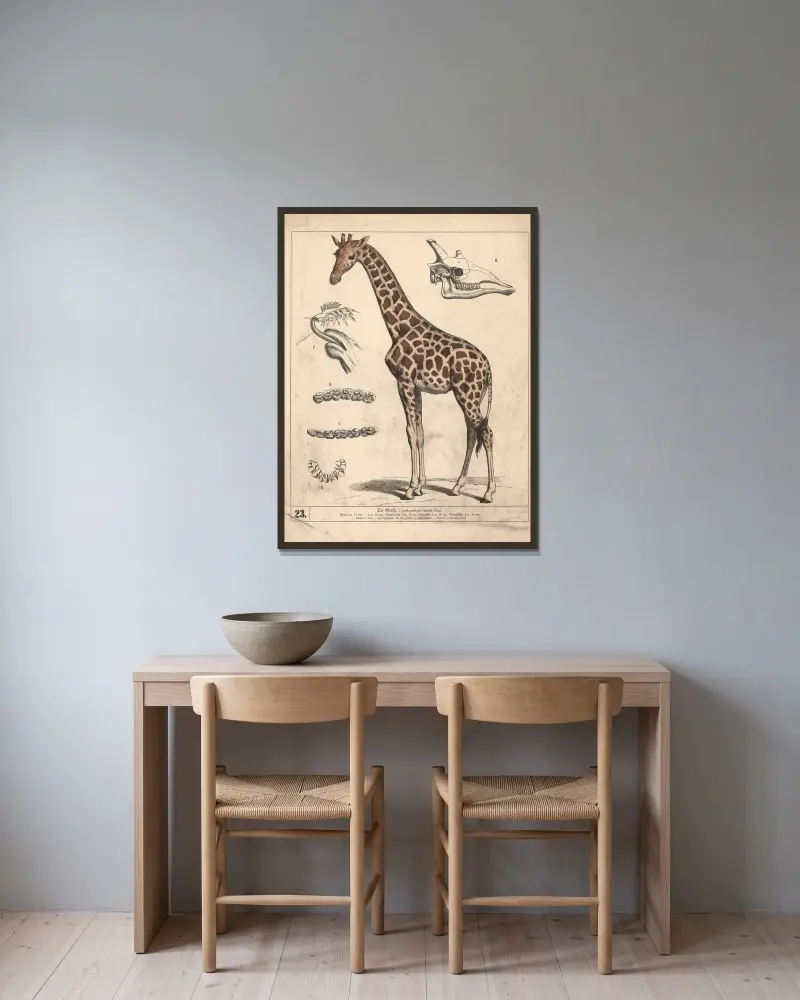 Die Giraffe., 1882 – Nr. 2 von Heinrich Leutemann gerahmt an einer Wand