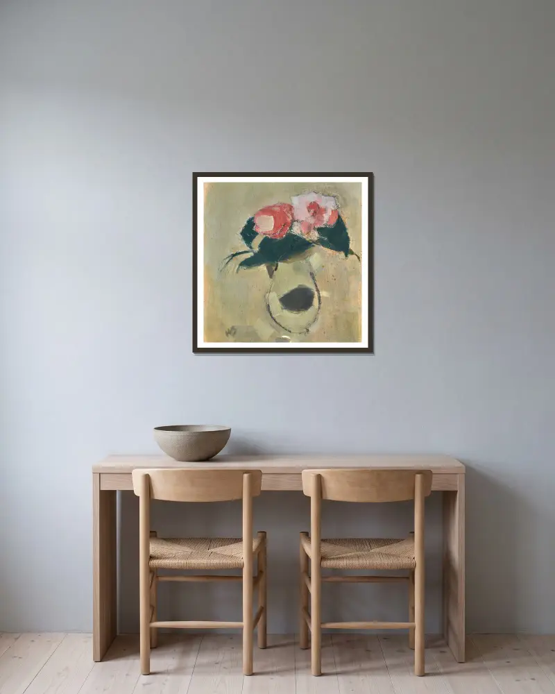 Camellias av Helene Schjerfbeck inramad på en vägg