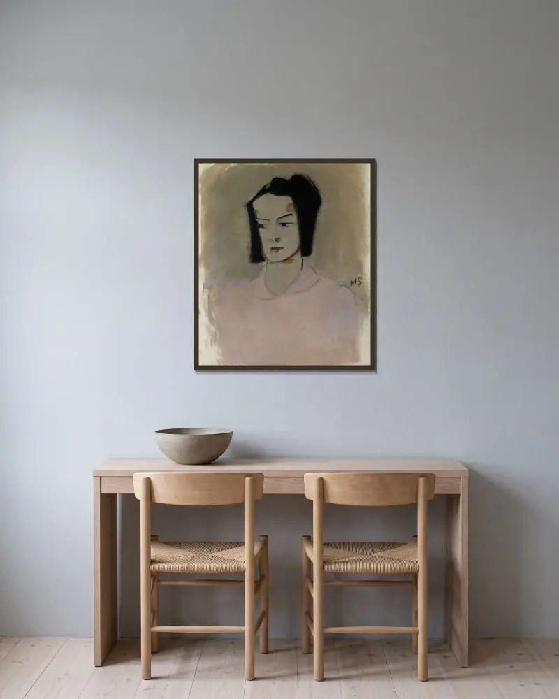 Finnish Nurse III (Ester Räihä), Helene Schjerfbeck v rámu na stěně