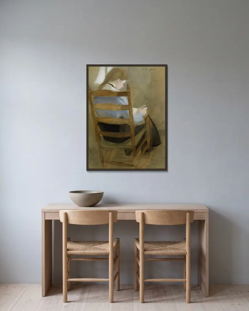 Girl Reading (Seated Girl) av Helene Schjerfbeck inramad på en vägg