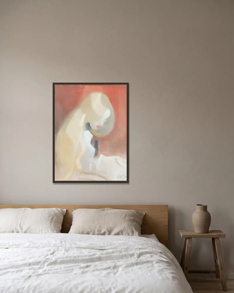 Flicka med blont hår av Helene Schjerfbeck inramad på en vägg