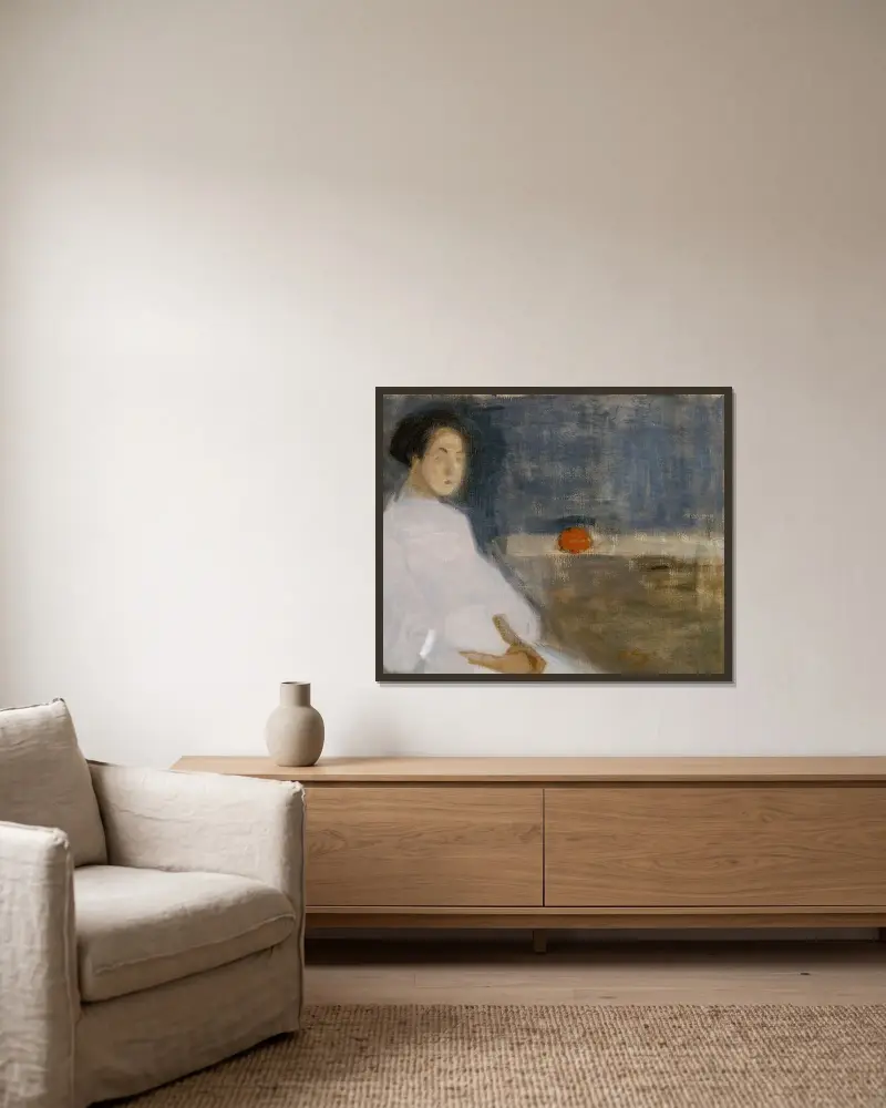 Girl with Orange, The Baker’s Daughter, Helene Schjerfbeck v rámu na stěně