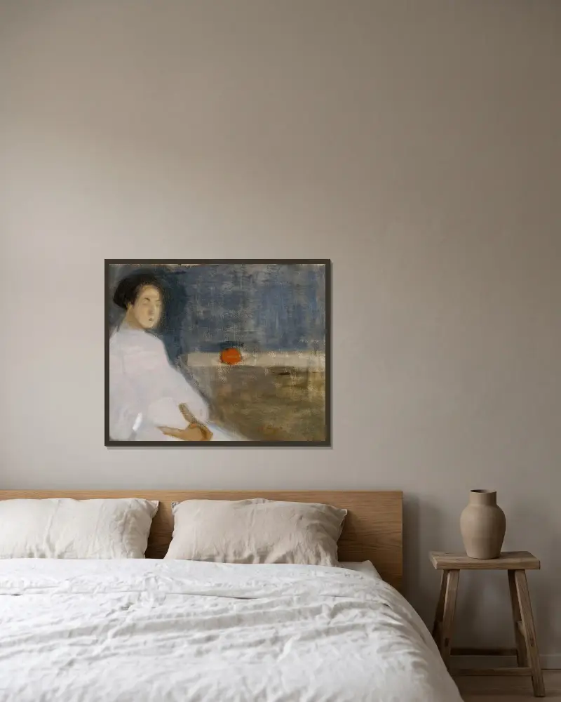 Girl with Orange, The Baker’s Daughter, Helene Schjerfbeck v rámu na stěně