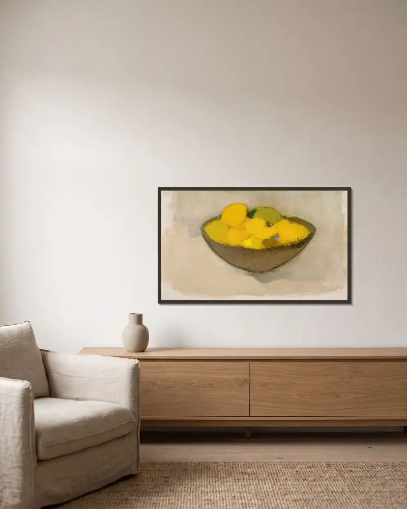 Lemons in a bowl, Helene Schjerfbeck v rámu na stěně