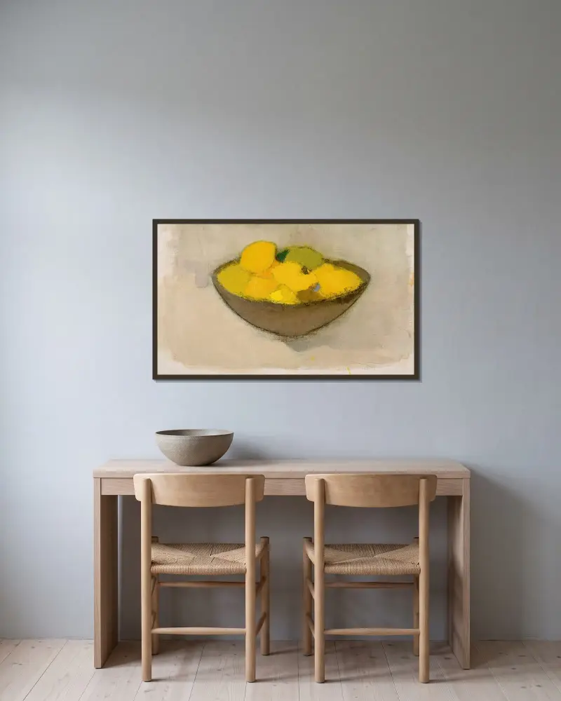 Lemons in a bowl, Helene Schjerfbeck v rámu na stěně