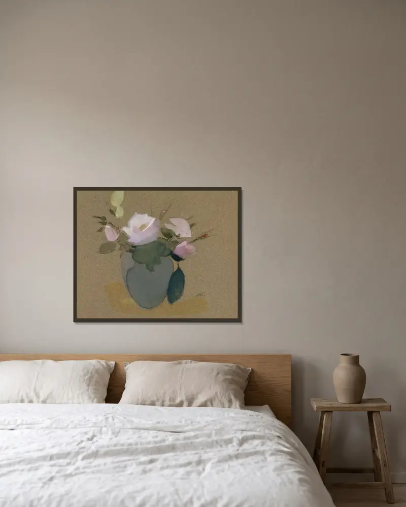 Roses in a Blue-Green Vase, Helene Schjerfbeck w ramie na ścianie