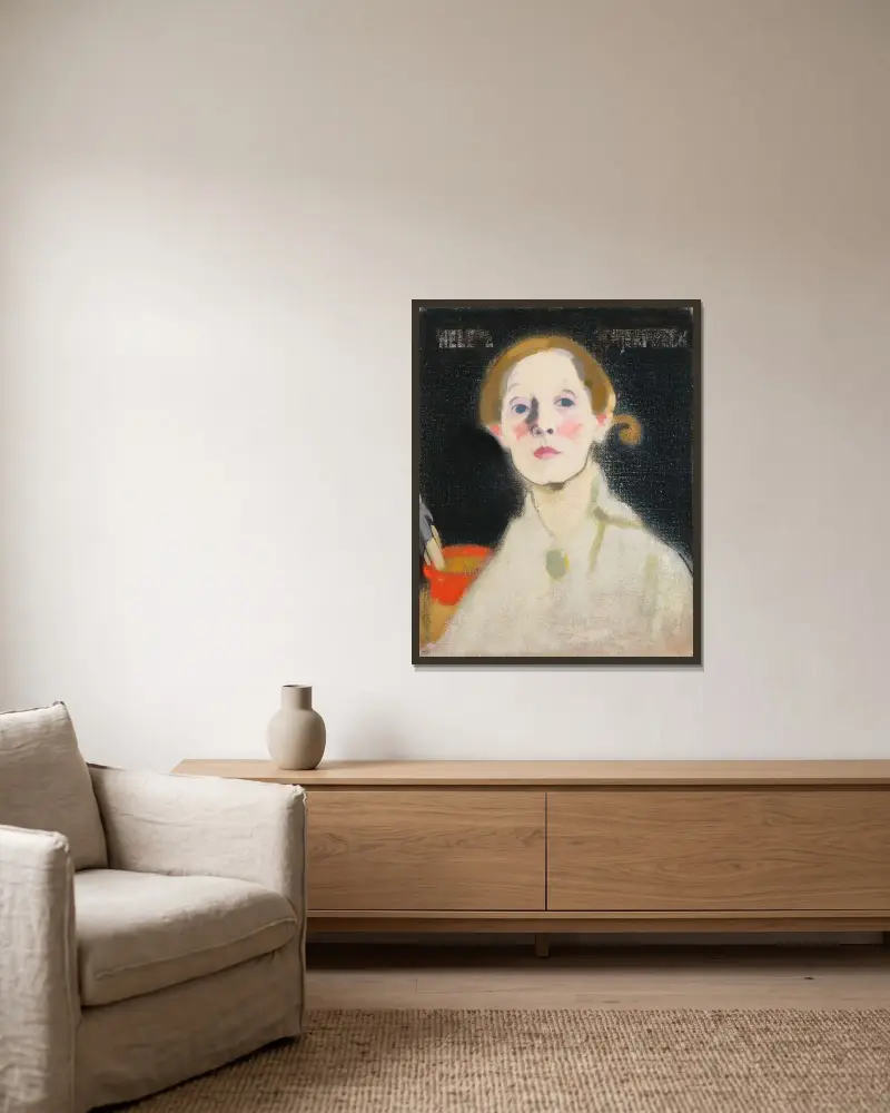Self-Portrait, Black Background, Helene Schjerfbeck v rámu na stěně