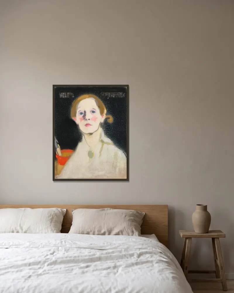 Self-Portrait, Black Background, Helene Schjerfbeck v rámu na stěně