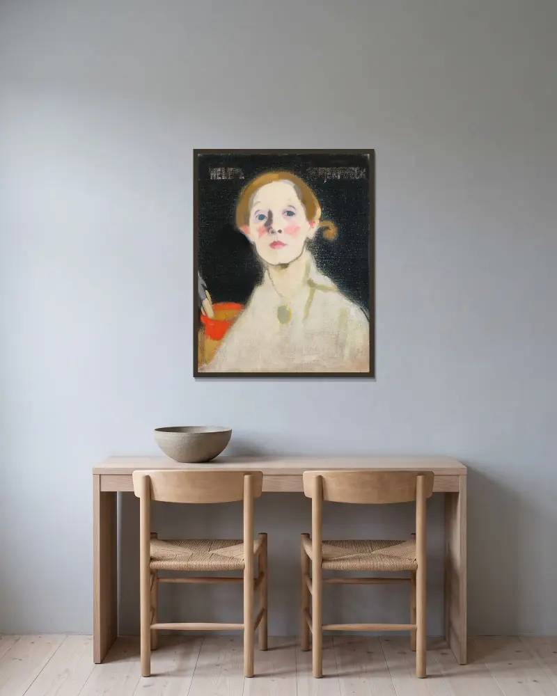 Self-Portrait, Black Background, Helene Schjerfbeck v rámu na stěně