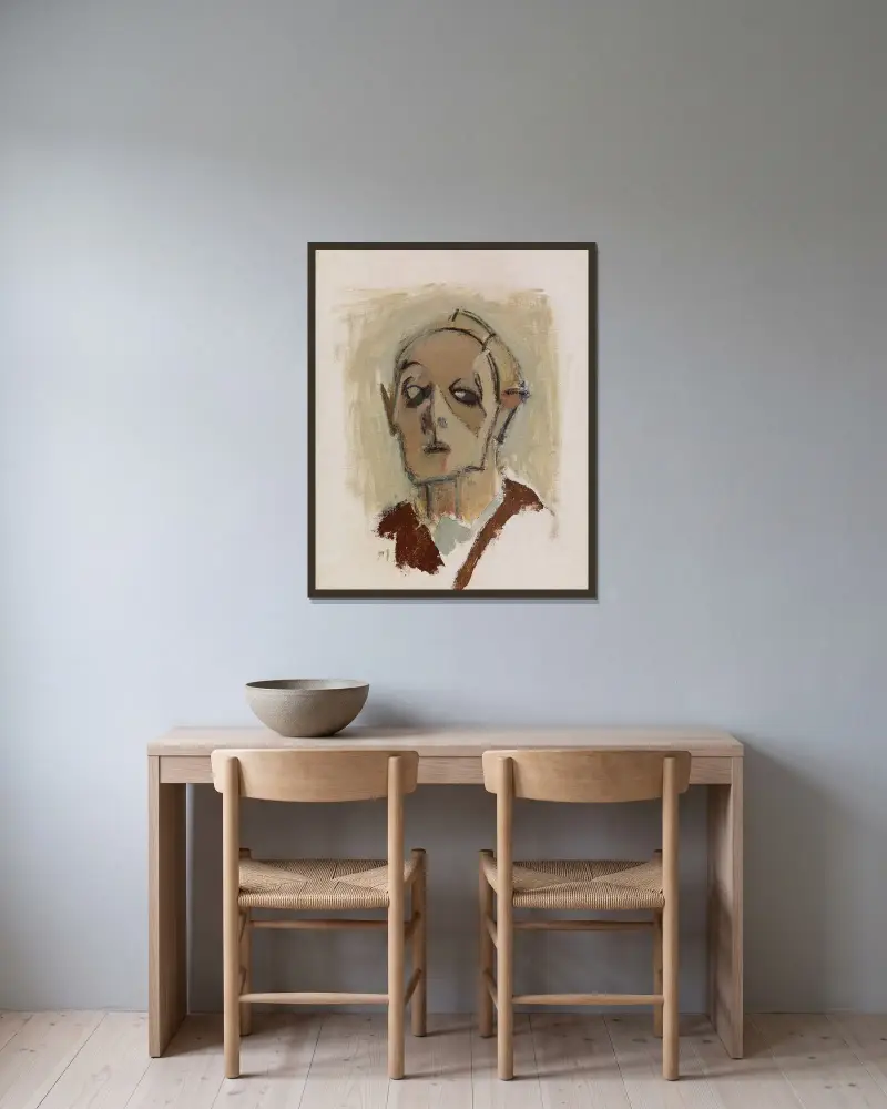 Self-Portrait, en face I, Helene Schjerfbeck v rámu na stěně