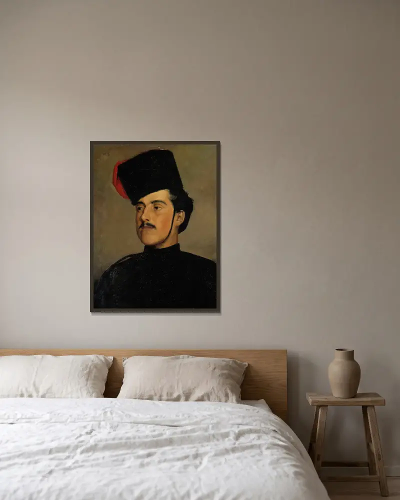 The Cossack (The Beautiful Cossack) av Helene Schjerfbeck inramad på en vägg