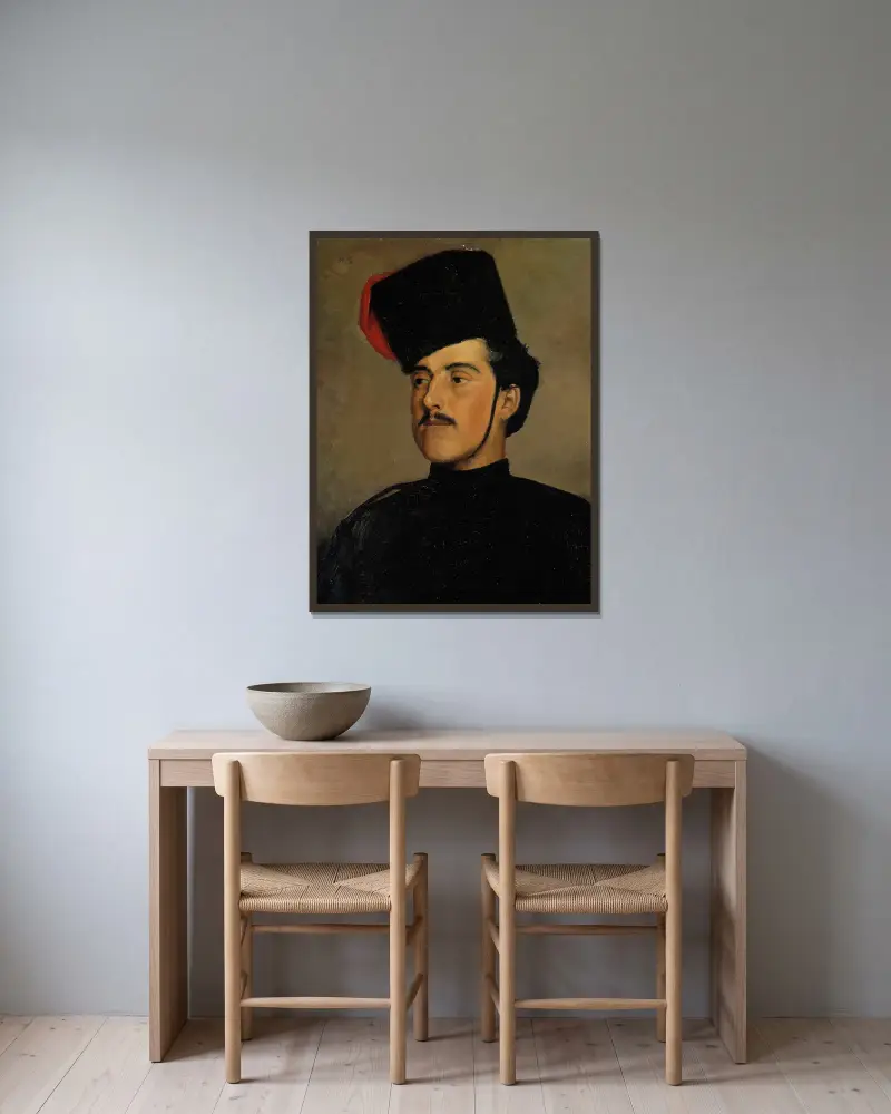 The Cossack (The Beautiful Cossack) av Helene Schjerfbeck inramad på en vägg