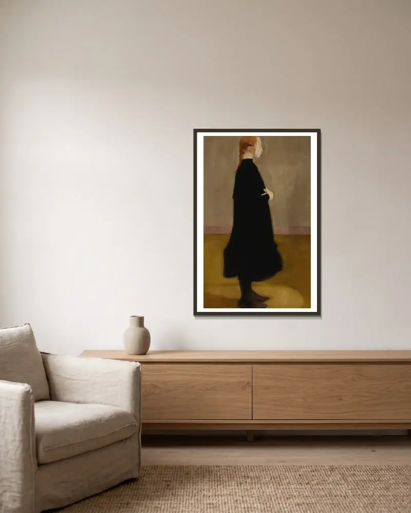 The School Girl Ii (Girl In Black) av Helene Schjerfbeck inramad på en vägg