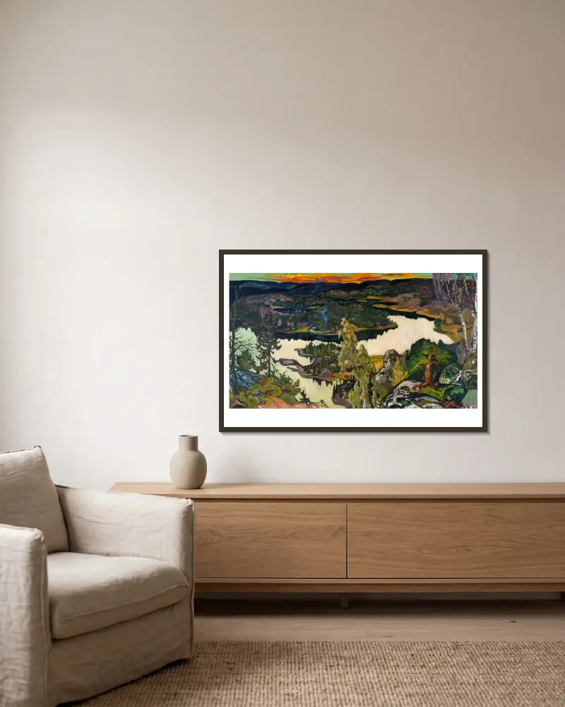Herbstabend, Nordingrå von Helmer Osslund gerahmt an einer Wand