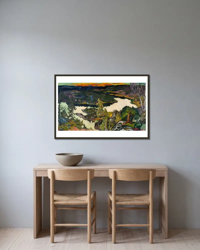 Herbstabend, Nordingrå von Helmer Osslund gerahmt an einer Wand