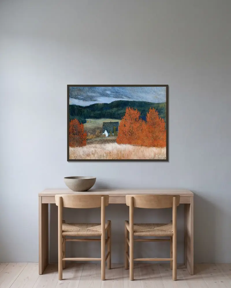 Höststämning, Jämtland av Helmer Osslund inramad på en vägg
