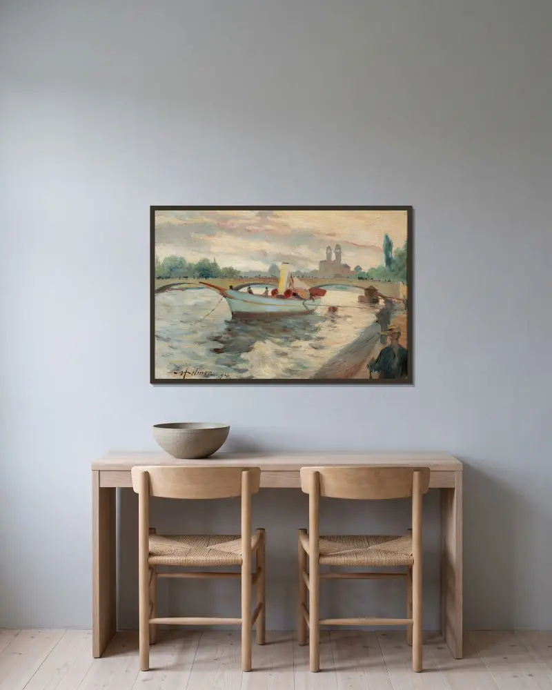 Motiv från Seine av Helmer Osslund inramad på en vägg