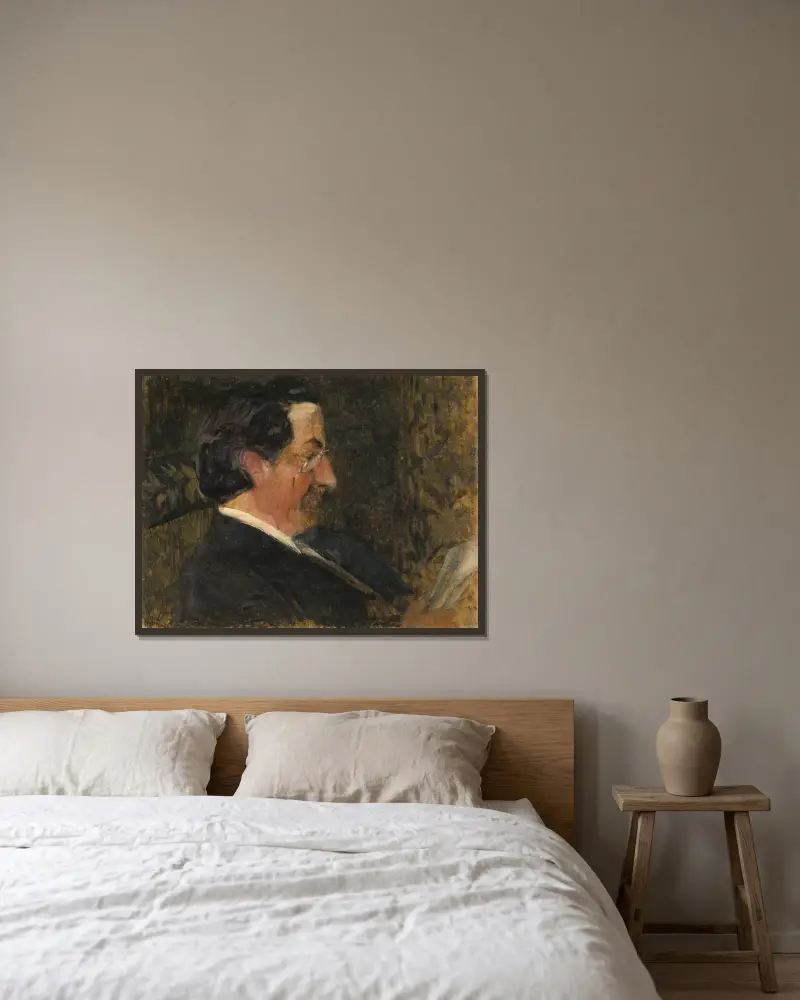 Herr Andersson från Främsta, lärare vid Folkskolan av Helmer Osslund inramad på en vägg