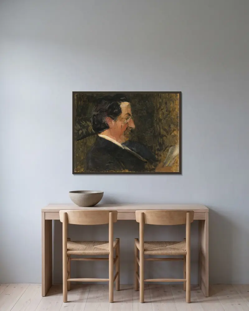Herr Andersson från Främsta, lärare vid Folkskolan av Helmer Osslund inramad på en vägg