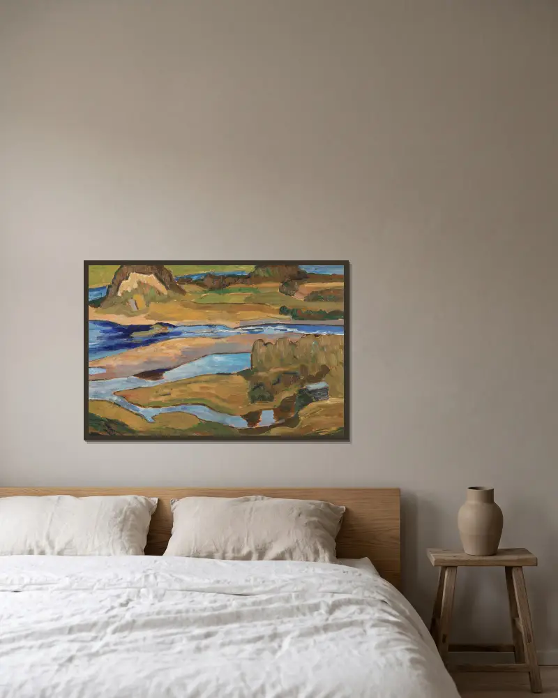Strandbankar Vid Ångermanälven (Banks of the Ångerman River) av Helmer Osslund inramad på en vägg