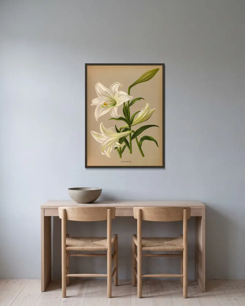 Lilium longiflorum av Arentina Hendrica Arendsen inramad på en vägg