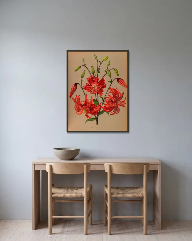 Lilium Tigrinum Flore Pleno. av Arentina Hendrica Arendsen inramad på en vägg