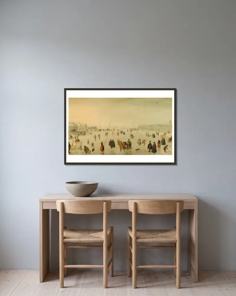 Eisvergnügen von Hendrick Avercamp gerahmt an einer Wand