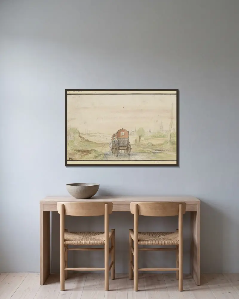 Landstraße mit einer roten Kutsche von Hendrick Avercamp gerahmt an einer Wand