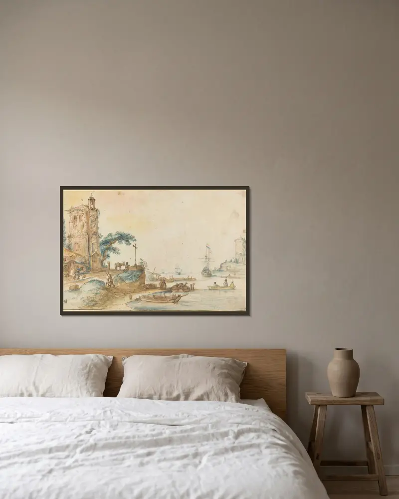 Szene mit einem Turm auf der linken Seite von Hendrick Avercamp gerahmt an einer Wand