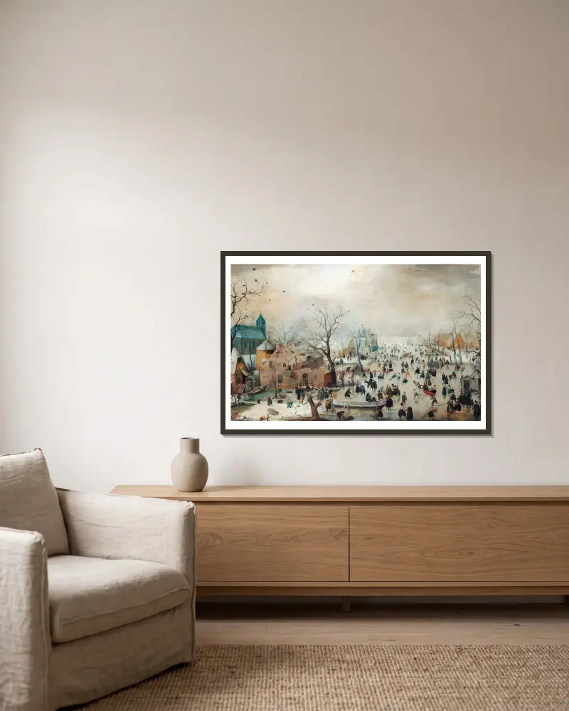 Winter Landscape with Ice Skaters av Hendrick Avercamp inramad på en vägg