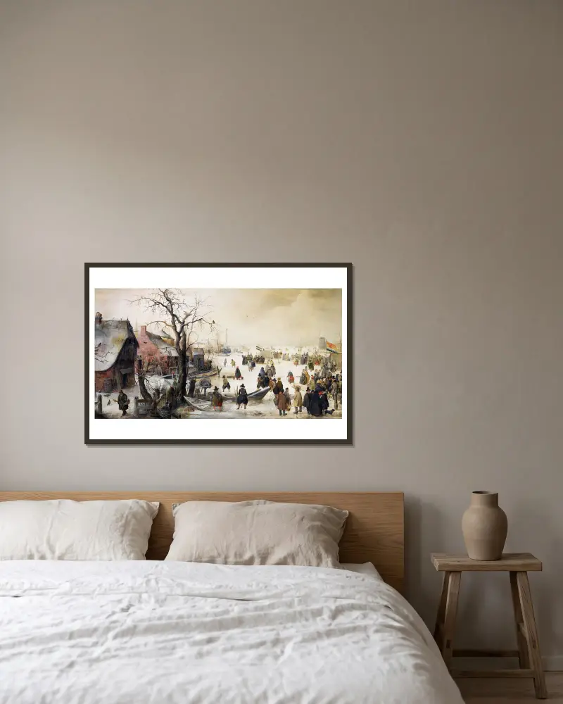 Winterszene an einem Kanal von Hendrick Avercamp gerahmt an einer Wand