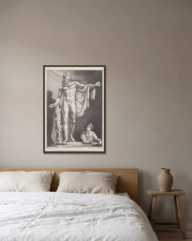 Apoll vom Belvedere von Hendrick Goltzius gerahmt an einer Wand