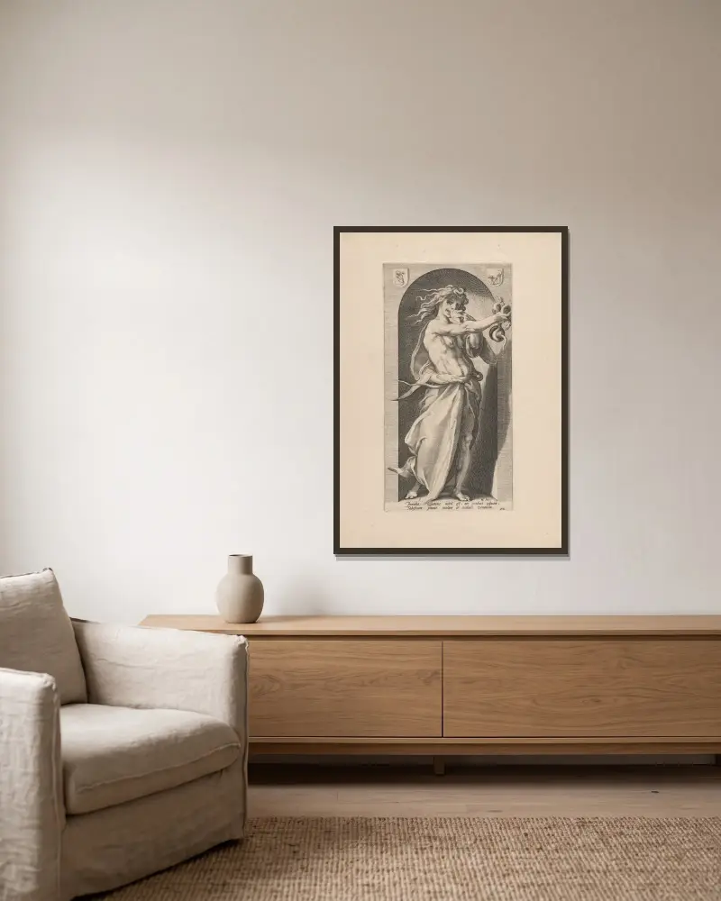 Envy av Hendrick Goltzius inramad på en vägg