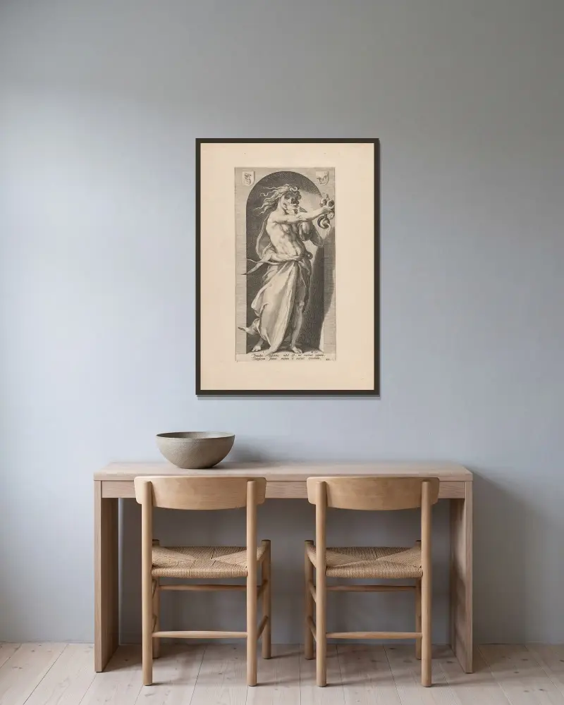 Envy av Hendrick Goltzius inramad på en vägg