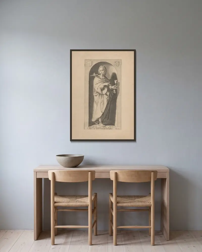 Faith av Hendrick Goltzius inramad på en vägg