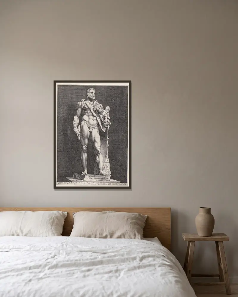 Herkules a Télefos, Hendrick Goltzius v rámu na stěně