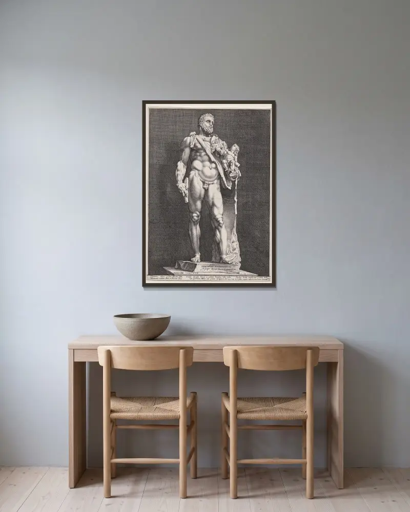 Herkules a Télefos, Hendrick Goltzius v rámu na stěně