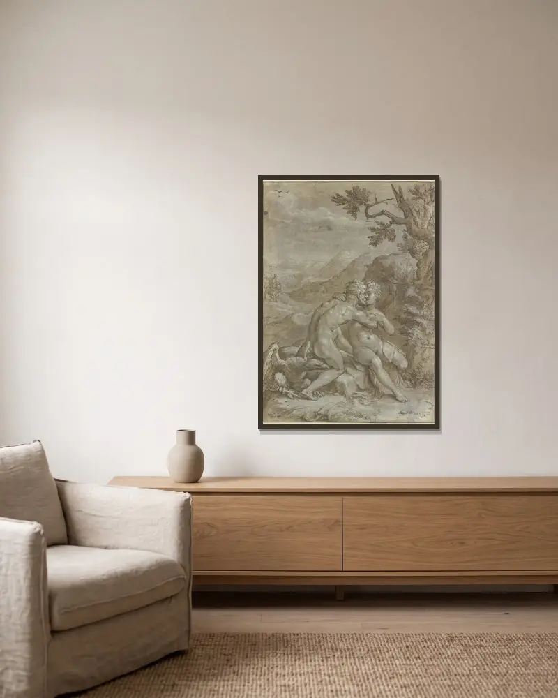 Jupiter und Europa von Hendrick Goltzius gerahmt an einer Wand