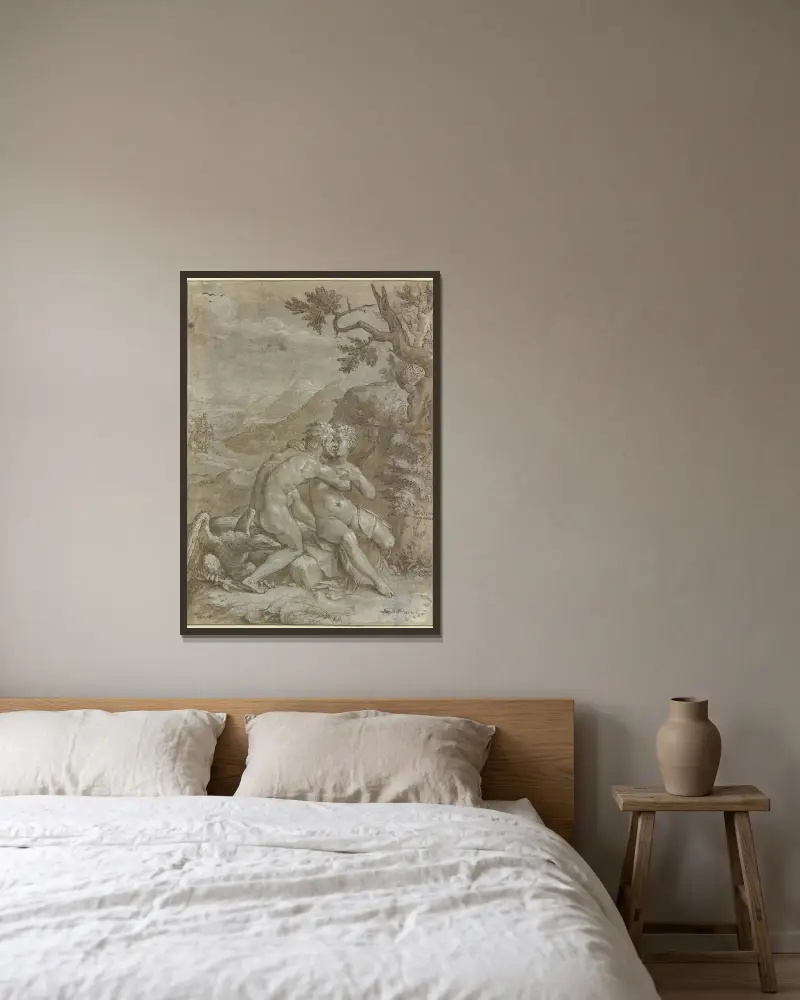 Jupiter und Europa von Hendrick Goltzius gerahmt an einer Wand
