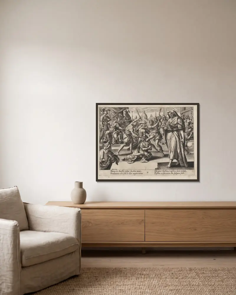 St. James the Less av Hendrick Goltzius inramad på en vägg