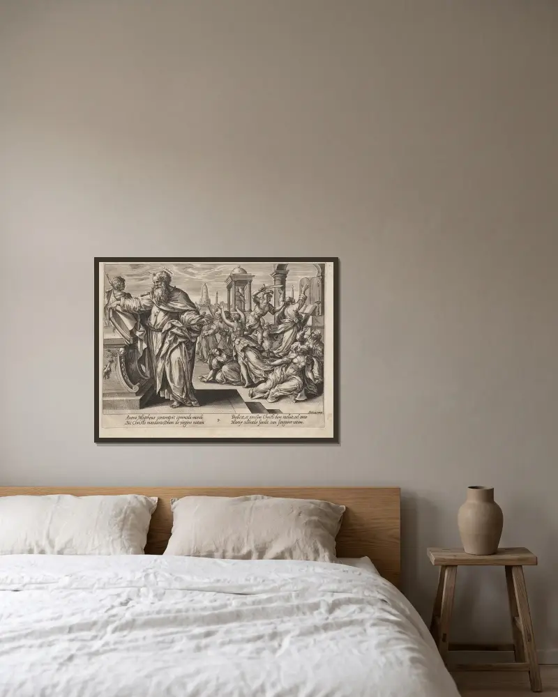 Der heilige Matthäus von Hendrick Goltzius gerahmt an einer Wand