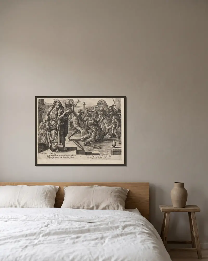 St. Matthias av Hendrick Goltzius inramad på en vägg