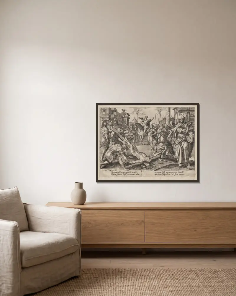 St. Peter av Hendrick Goltzius inramad på en vägg