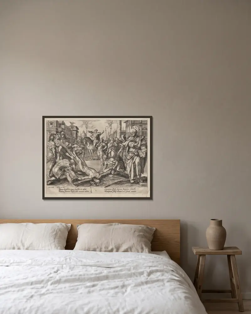 St. Peter av Hendrick Goltzius inramad på en vägg