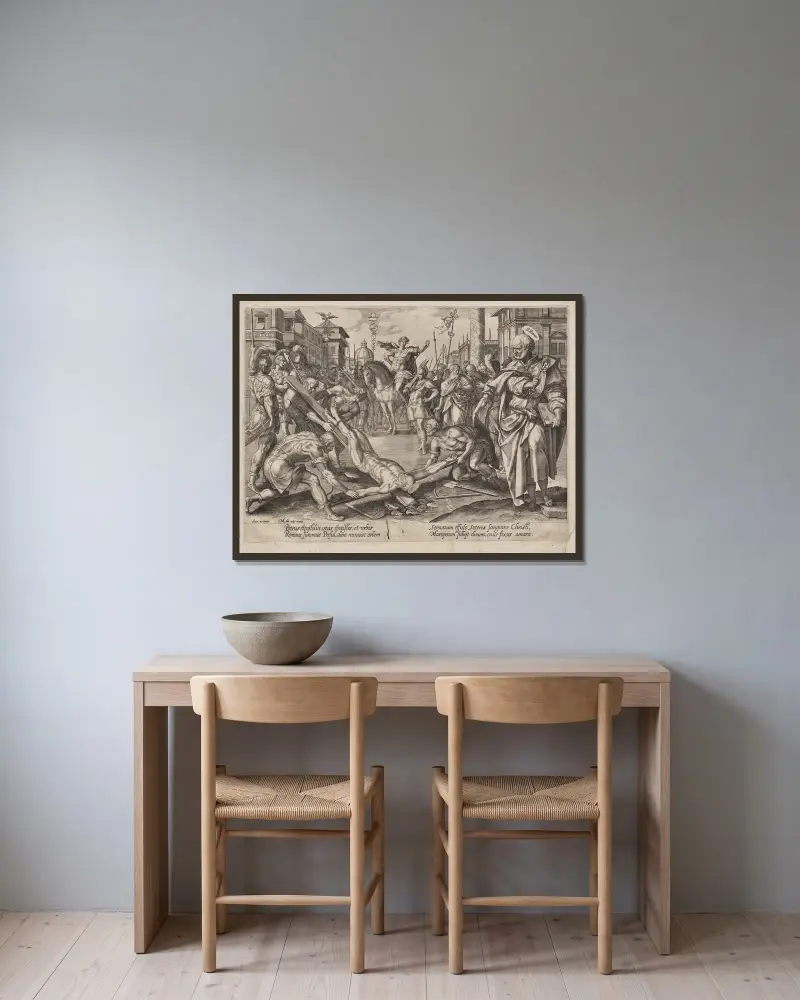 St. Peter av Hendrick Goltzius inramad på en vägg